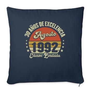 30 Ans Anniversaire Vintage Né(e) en Août 1992 - Housse de coussin décorative 45 x 45 cm - bleu marine - Devant