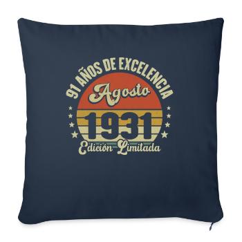91 Ans Anniversaire Vintage Né(e) en Août 1931 - Housse de coussin décorative 45 x 45 cm - bleu marine - Devant