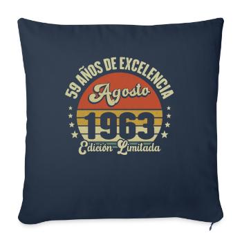 59 Ans Anniversaire Vintage Né(e) en Août 1963 - Housse de coussin décorative 45 x 45 cm - bleu marine - Devant