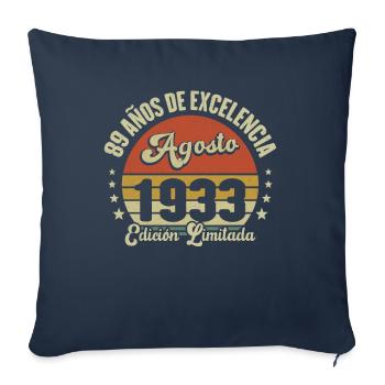 89 Ans Anniversaire Vintage Né(e) en Août 1933 - Housse de coussin décorative 45 x 45 cm - bleu marine - Devant