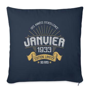 Des Années D'excellence Janvier 1933 90 Ans - Housse de coussin décorative 45 x 45 cm - bleu marine - Devant