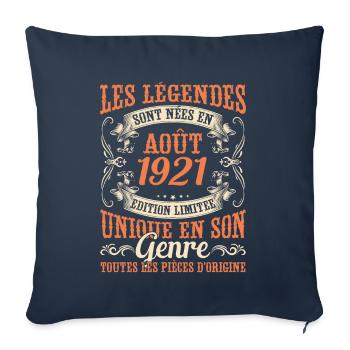 Anniversaire Vintage Idée Cadeau Août Humour 1921 - Housse de coussin décorative 45 x 45 cm - bleu marine - Devant