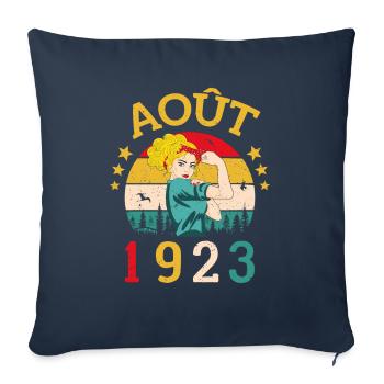 Août 1923 Anniversaire Vintage Happy Birthday - Housse de coussin décorative 45 x 45 cm - bleu marine - Devant