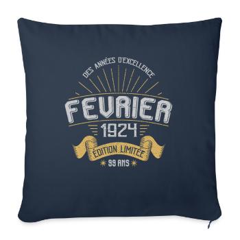Des Années D'excellence Février 1924 99 Ans - Housse de coussin décorative 45 x 45 cm - bleu marine - Devant