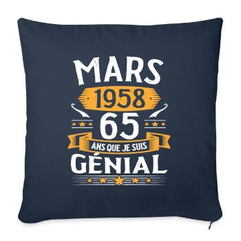 Mars 1958 65 Ans Que Je Suis Génial Anniversaire - Housse de coussin décorative 45 x 45 cm - bleu marine - Devant