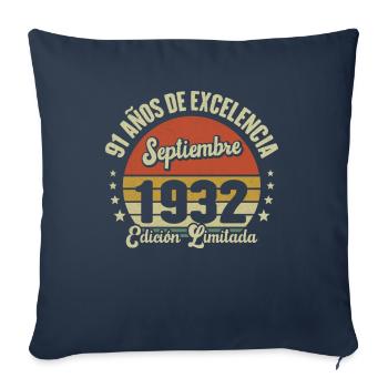 91 Ans D'excellence Septembre 1932 Édition Limitée - Housse de coussin décorative 45 x 45 cm - bleu marine - Devant