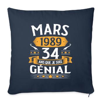 Mars 1989 34 Ans Que Je Suis Génial Anniversaire - Housse de coussin décorative 45 x 45 cm - bleu marine - Devant