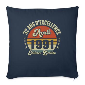 Avril 1991 32 Ans Anniversaire Vintage Idée Cadeau - Housse de coussin décorative 45 x 45 cm - bleu marine - Devant