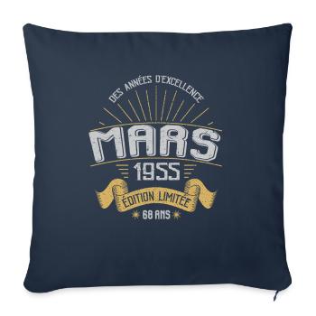 Mars 1955 68 Ans Anniversaire Vintage Idée Cadeau - Housse de coussin décorative 45 x 45 cm - bleu marine - Devant
