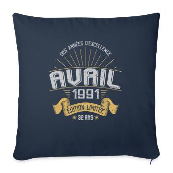 Avril 1991 32 Ans Anniversaire Vintage Idée Cadeau - Housse de coussin décorative 45 x 45 cm - bleu marine - Devant