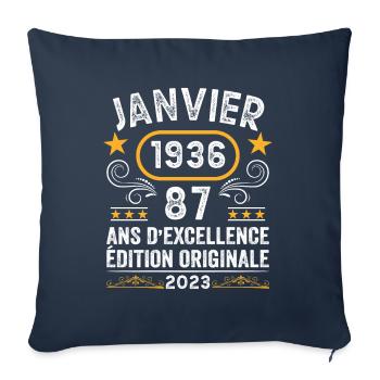 Anniversaire Vintage Idée Cadeau Janvier 1936 87 - Housse de coussin décorative 45 x 45 cm - bleu marine - Devant