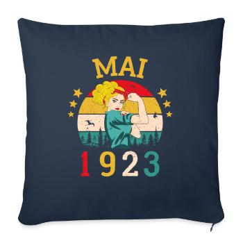 Mai 1923 Anniversaire Vintage Happy Birthday - Housse de coussin décorative 45 x 45 cm - bleu marine - Devant