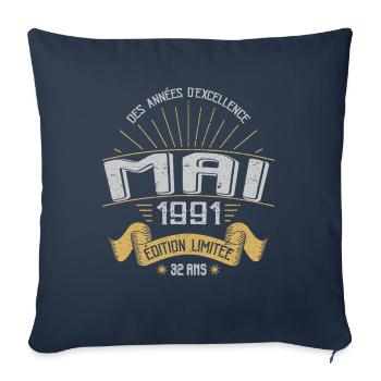Mai 1991 32 Ans Anniversaire Vintage Idée Cadeau - Housse de coussin décorative 45 x 45 cm - bleu marine - Devant