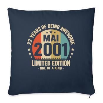 Mai 2001 22 Ans Anniversaire Vintage Idée Cadeau - Housse de coussin décorative 45 x 45 cm - bleu marine - Devant