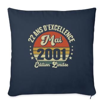 Mai 2001 22 Ans Anniversaire Vintage Idée Cadeau - Housse de coussin décorative 45 x 45 cm - bleu marine - Devant