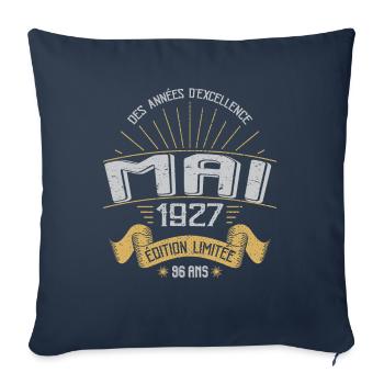 Mai 1927 96 Ans Anniversaire Vintage Idée Cadeau - Housse de coussin décorative 45 x 45 cm - bleu marine - Devant