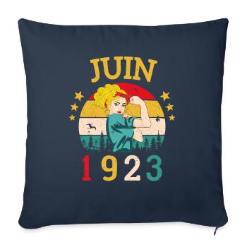 Juin 1923 Anniversaire Vintage Happy Birthday - Housse de coussin décorative 45 x 45 cm - bleu marine - Devant