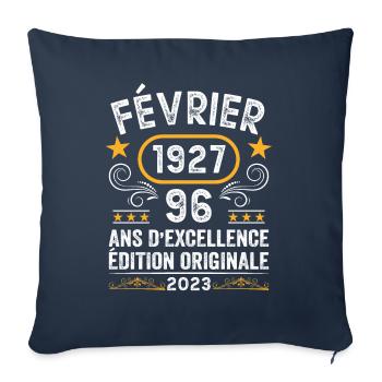 Anniversaire Vintage Idée Cadeau Février 1927 96 - Housse de coussin décorative 45 x 45 cm - bleu marine - Devant