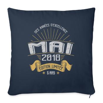 Mai 2018 5 Ans Anniversaire Vintage Idée Cadeau - Housse de coussin décorative 45 x 45 cm - bleu marine - Devant