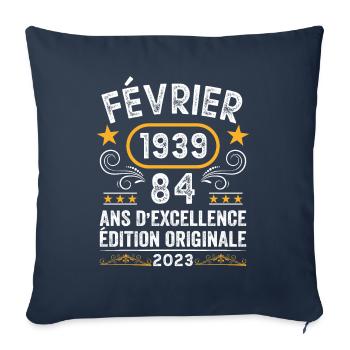 Anniversaire Vintage Idée Cadeau Février 1939 84 - Housse de coussin décorative 45 x 45 cm - bleu marine - Devant