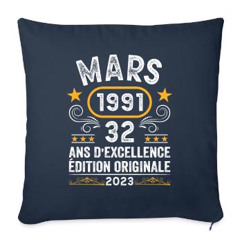 Anniversaire Vintage Idée Cadeau Mars 1991 32 - Housse de coussin décorative 45 x 45 cm - bleu marine - Devant