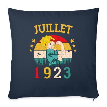 Juillet 1923 Anniversaire Vintage Happy Birthday - Housse de coussin décorative 45 x 45 cm - bleu marine - Devant