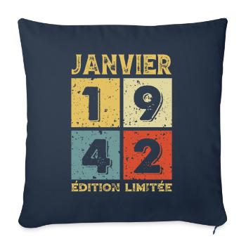 Anniversaire Vintage Idée Cadeau Janvier 1942 - Housse de coussin décorative 45 x 45 cm - bleu marine - Devant