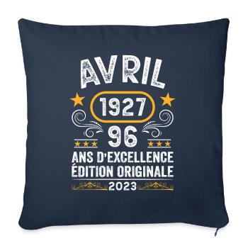 Anniversaire Vintage Idée Cadeau Avril 1927 96 - Housse de coussin décorative 45 x 45 cm - bleu marine - Devant