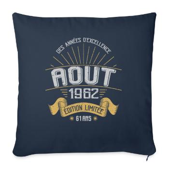 Août 1962 61 Ans Anniversaire Vintage Cadeau - Housse de coussin décorative 45 x 45 cm - bleu marine - Devant