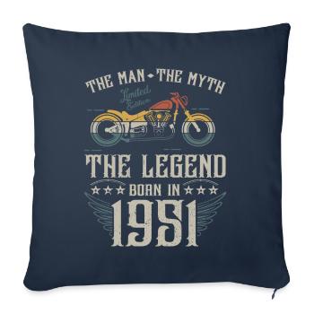 L'homme Le Mythe La Légende Né En 1951 Cadeau - Housse de coussin décorative 45 x 45 cm - bleu marine - Devant
