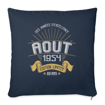 Août 1954 69 Ans Anniversaire Vintage Cadeau - Housse de coussin décorative 45 x 45 cm - bleu marine - Devant