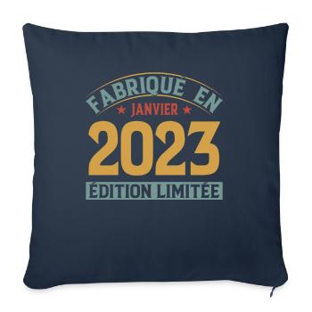 Fabriqué En Janvier 2023 Édition Limitée - Housse de coussin décorative 45 x 45 cm - bleu marine - Devant