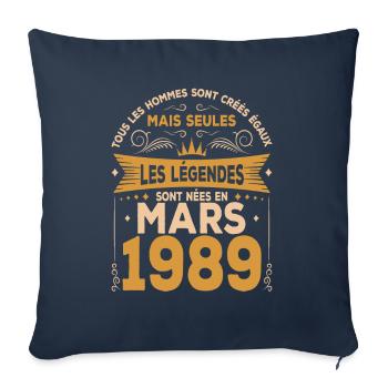 Mars 1989. Cadeau d'anniversaire mars 1989. - Housse de coussin décorative 45 x 45 cm - bleu marine - Devant