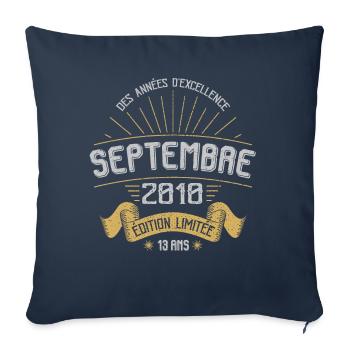 Anniversaire Millésime Fabriqué en Septembre 2010 - Housse de coussin décorative 45 x 45 cm - bleu marine - Devant