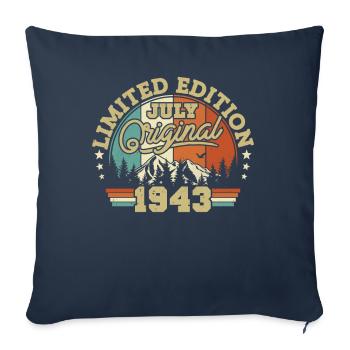 Cadeau d’anniversaire vintage juillet 1943 - Housse de coussin décorative 45 x 45 cm - bleu marine - Devant