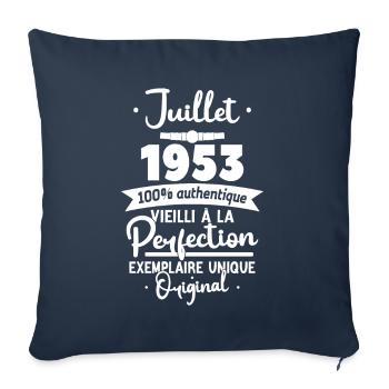 Cadeau Anniversaire Juillet 1953 - 70 ans - Housse de coussin décorative 45 x 45 cm - bleu marine - Devant