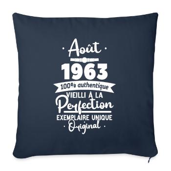 Anniversaire Août 1963 - 60 ans - Housse de coussin décorative 45 x 45 cm - bleu marine - Devant