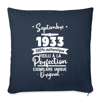 Cadeau Anniversaire septembre 1933 90 ans - Housse de coussin décorative 45 x 45 cm - bleu marine - Devant