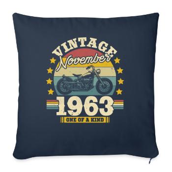 Vintage Novembre 1963 - 60 ans - Unique - Housse de coussin décorative 45 x 45 cm - bleu marine - Devant