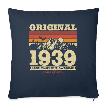Cadeau d’anniversaire vintage 1939 84/85 ans - Housse de coussin décorative 45 x 45 cm - bleu marine - Devant