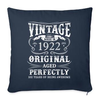 Millésime fabriqué en janvier 1922 102 ans d’existence - Housse de coussin décorative 45 x 45 cm - bleu marine - Devant
