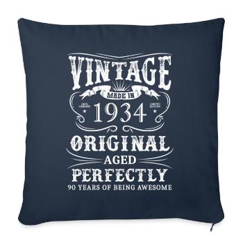 Millésime fabriqué en janvier 1934 90 ans d’existence - Housse de coussin décorative 45 x 45 cm - bleu marine - Devant
