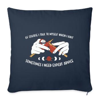 Bien sûr, je me parle quand je tricote - Housse de coussin décorative 45 x 45 cm - bleu marine - Devant