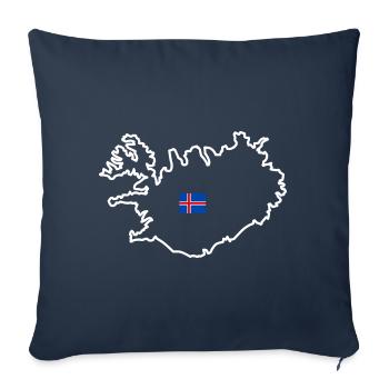Islande - Contour de l’île (blanc) - Housse de coussin décorative 45 x 45 cm - bleu marine - Devant