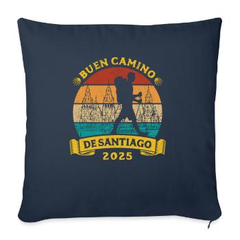 Buen Camino de Santiago 2025 Chemin de pèlerinage de Saint-Jacques - Housse de coussin décorative 45 x 45 cm - bleu marine - Devant