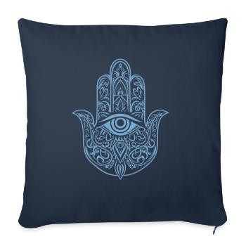 Hamsa - Main de Fatima - Protection et bénédiction - Housse de coussin décorative 45 x 45 cm - bleu marine - Devant