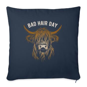 Highland Beef Bad Hair Day - Drôle de dicton - Housse de coussin décorative 45 x 45 cm - bleu marine - Devant