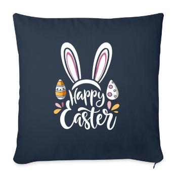 Joyeuses Pâques - Lapin de Pâques - Oeuf de Pâques - Cadeau - Housse de coussin décorative 45 x 45 cm - bleu marine - Devant