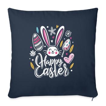 Joyeuses Pâques - Lapin de Pâques - Oeuf de Pâques - Cadeau - Housse de coussin décorative 45 x 45 cm - bleu marine - Devant