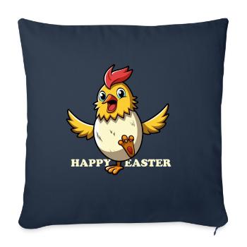 Joyeuses Pâques - Poule de Pâques - Oeuf de Pâques - Cadeau - Housse de coussin décorative 45 x 45 cm - bleu marine - Devant